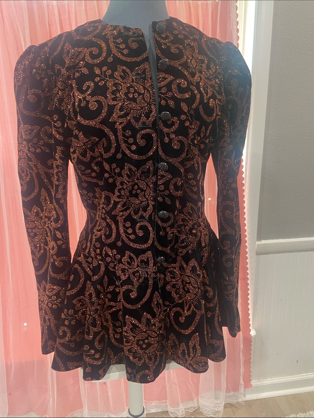 Scott McClintock Black & Copper Floral Velvet Jacket - Women's Dress Coat size L
